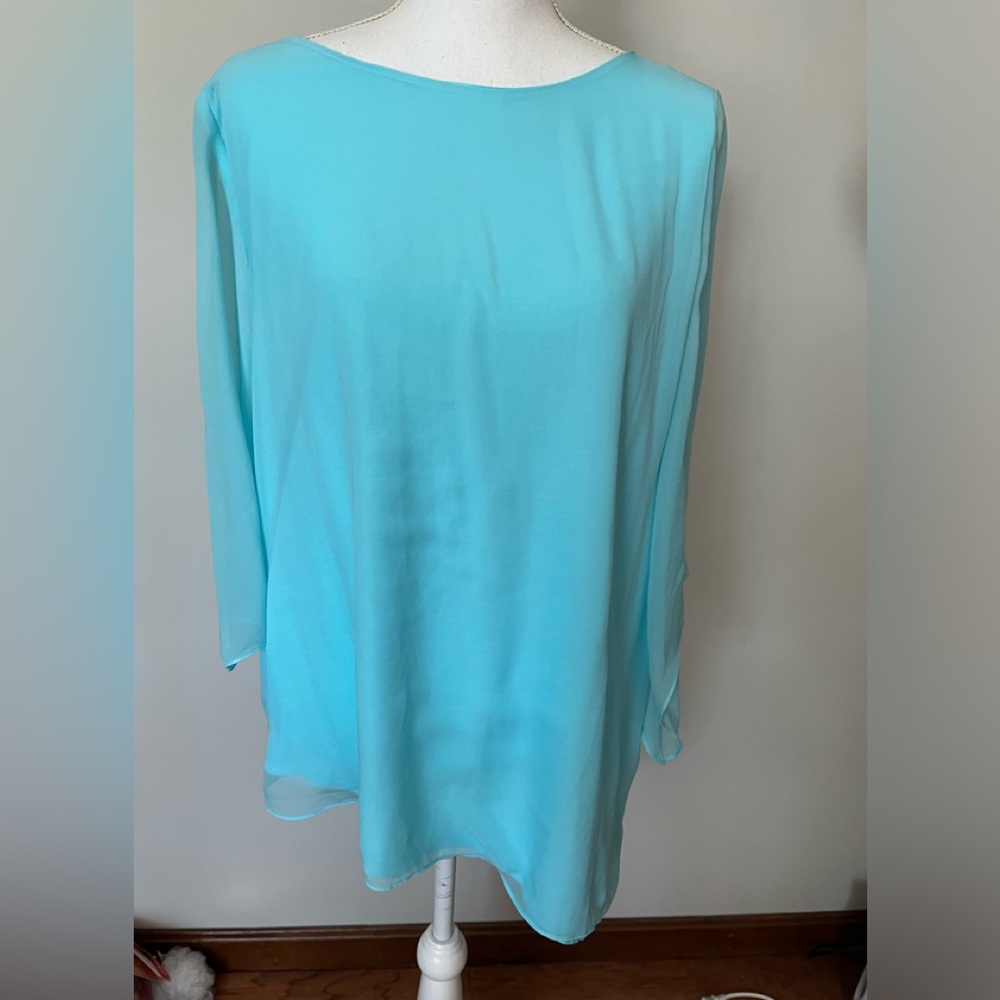 Chicos Asymmetrical Aqua Blouse 2P